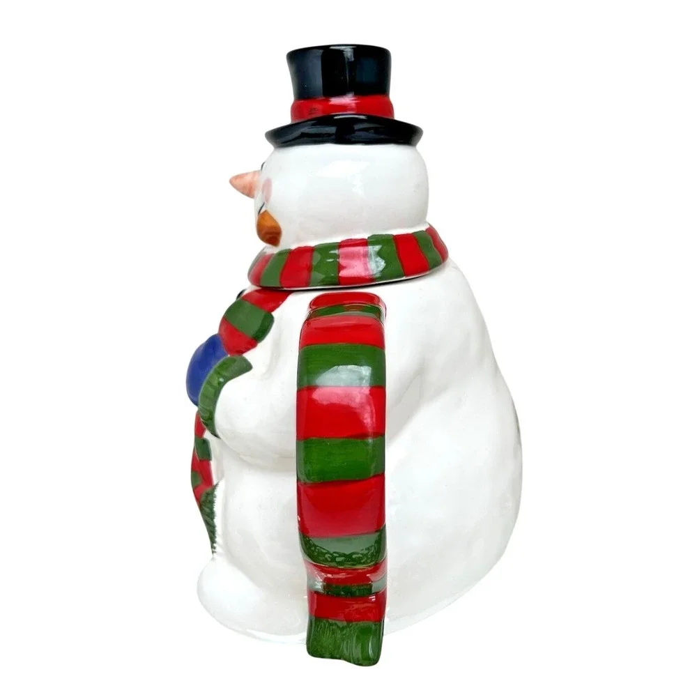 Teapot Snowman Christmas Ceramic Holiday Hand Painted Decorative Vintage Kitchen
